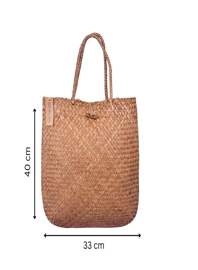 DENOVA Seagrass Sholderbag with Handle | Beach bag, Women's Handbag, Tote Bag (Natural Brown) - Image 2